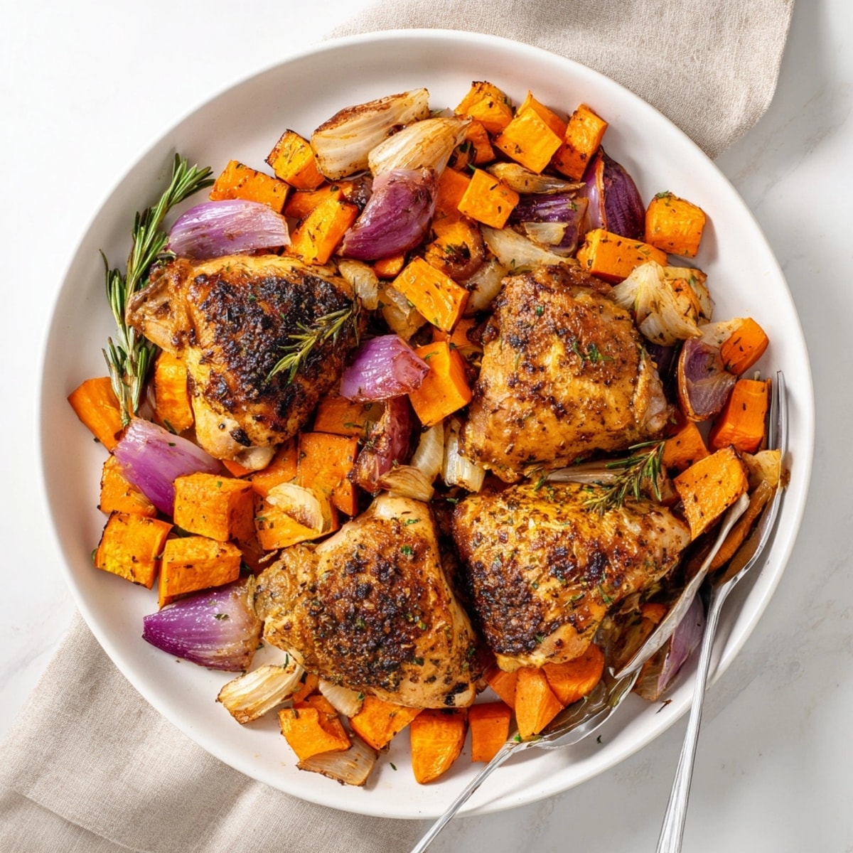 Serve warm Honey-Glazed Chicken with Roasted Root Vegetables for a delicious, hearty, gluten-free meal.