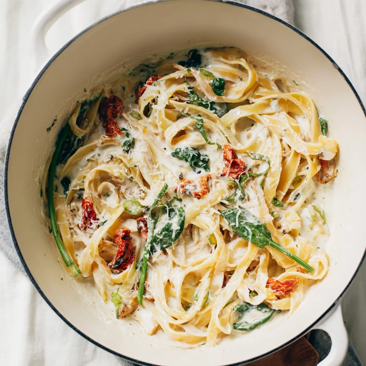 One-Pot Creamy Tuscan Garlic Herb Pasta, a warm bowl of creamy pasta with fresh herbs and tomatoes.