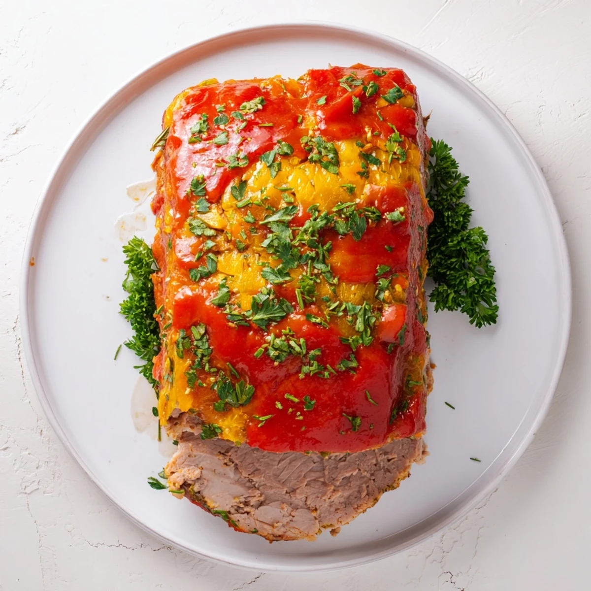 A close up shows the delicious, browned crust on this Everyday Herb-Sprigged Turkey Meatloaf.