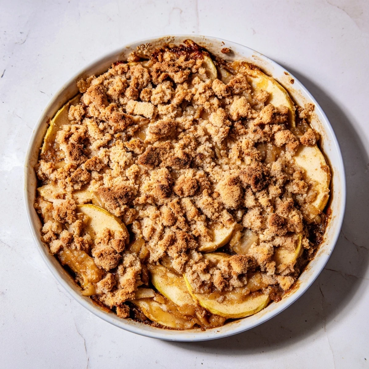 The golden crumble topping on this warm Rustic Apple and Cinnamon Crumble looks wonderfully crisp and inviting.