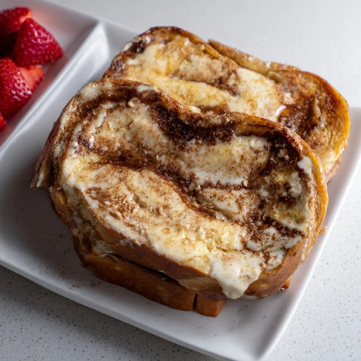 Golden, bubbly Soft Spice Baked French Toast Casserole, topped with cinnamon sugar and ready to serve.