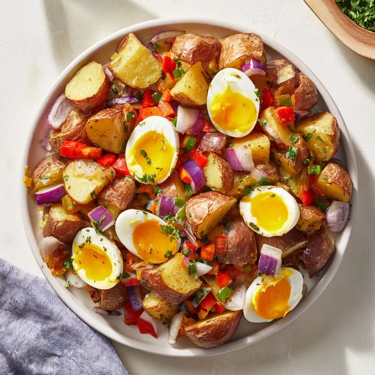 Golden potatoes and eggs nestle in this Simple Skillet Egg and Potato Hash, a hearty brunch.