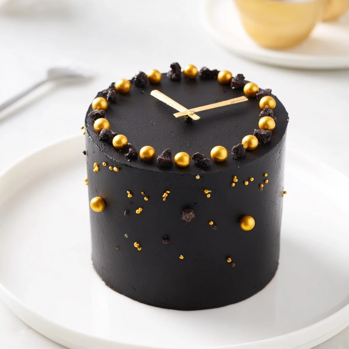 Festive Countdown Clock Mini Desserts: creamy frosted mini cakes shaped like New Year's countdown clocks.