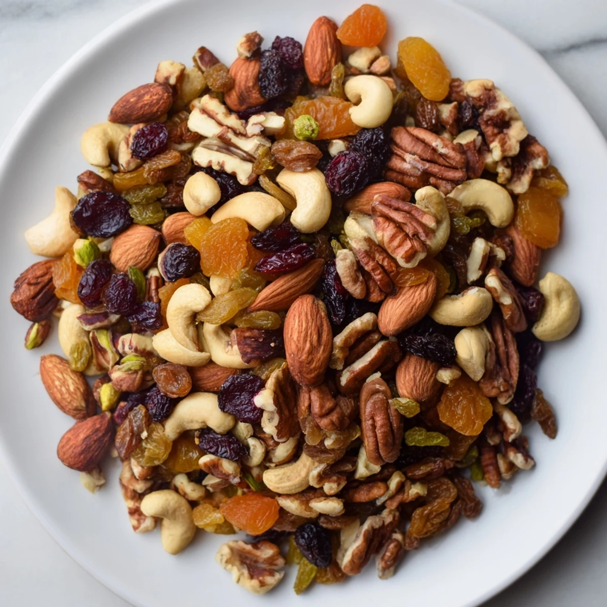 Colorful assortment of Easy Party: Assorted Nuts and Dried Fruit Pile ready for a cheerful party platter.