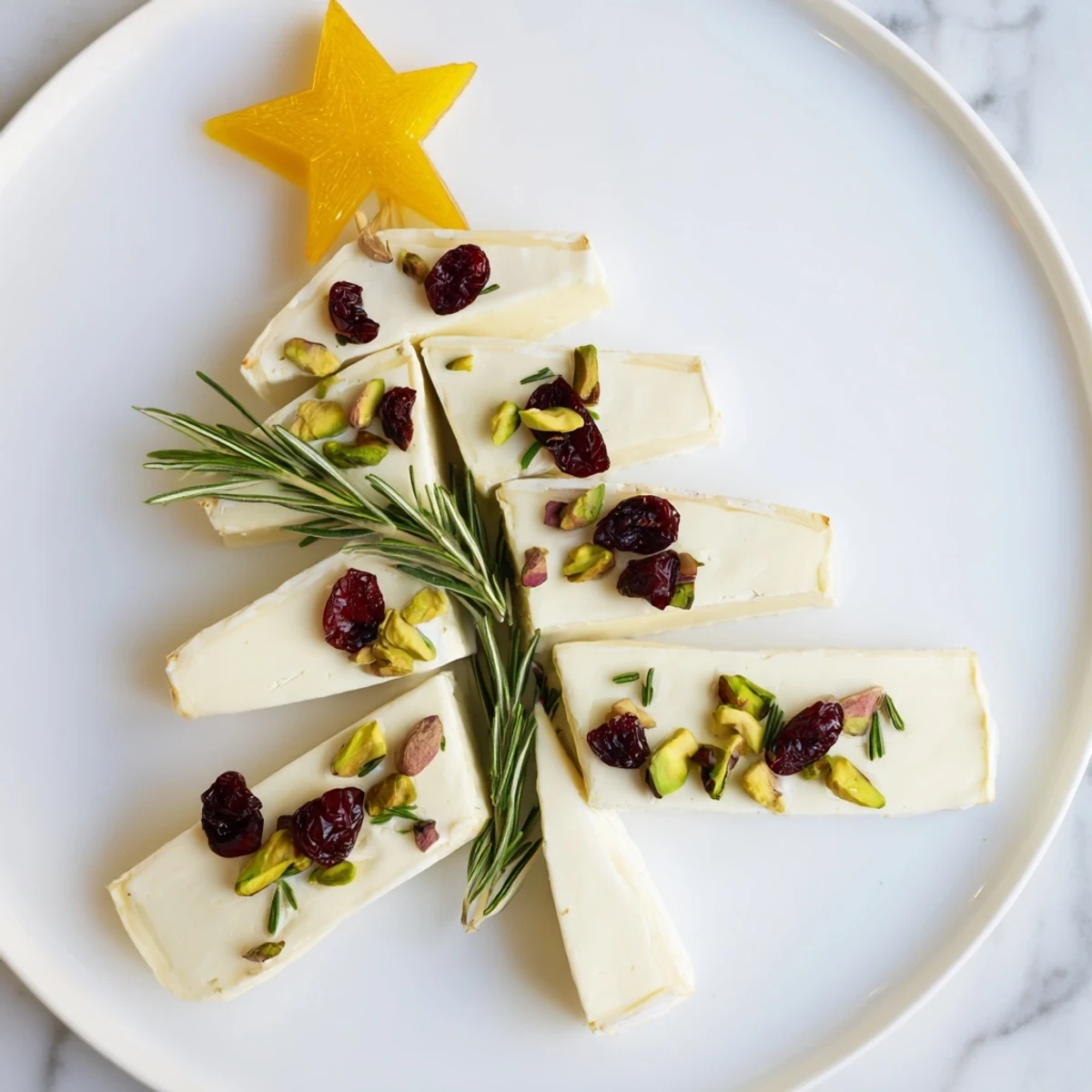 Elegant arrangement: the Brie Triangle Cheese Tree sparkles with garnishes for holiday entertaining.