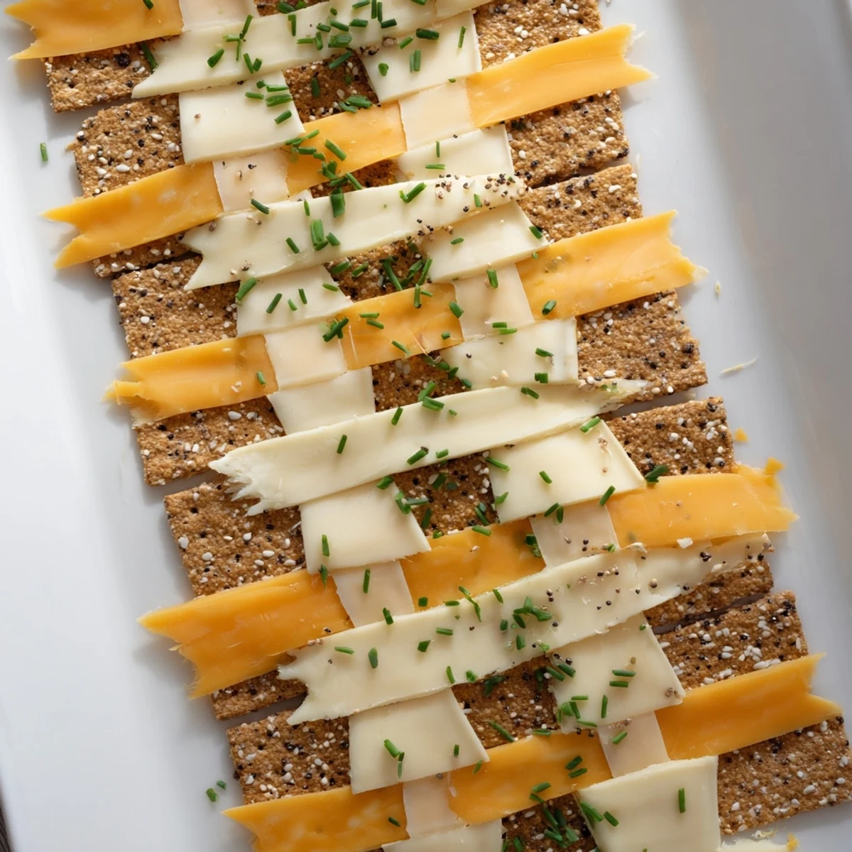 Crisp crackers and layered cheese create an impressive Garden Gate Lattice arrangement, perfect for any gathering.