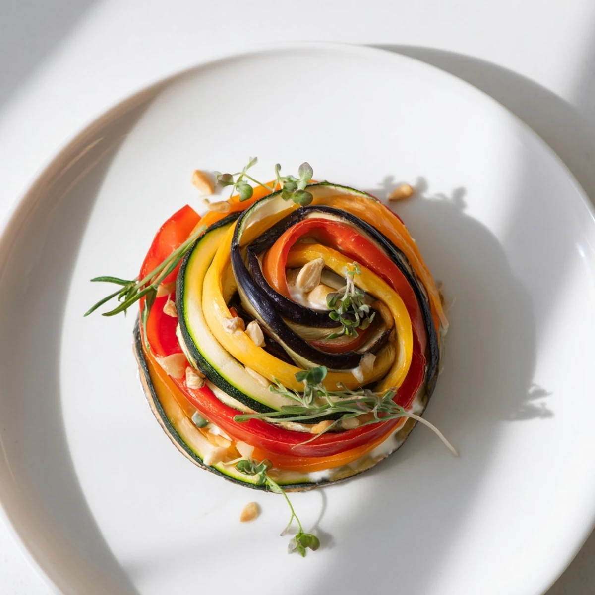 Delicate vegetable spirals form an appetizing Snail Shell Spiral appetizer, perfect for sharing and enjoying.