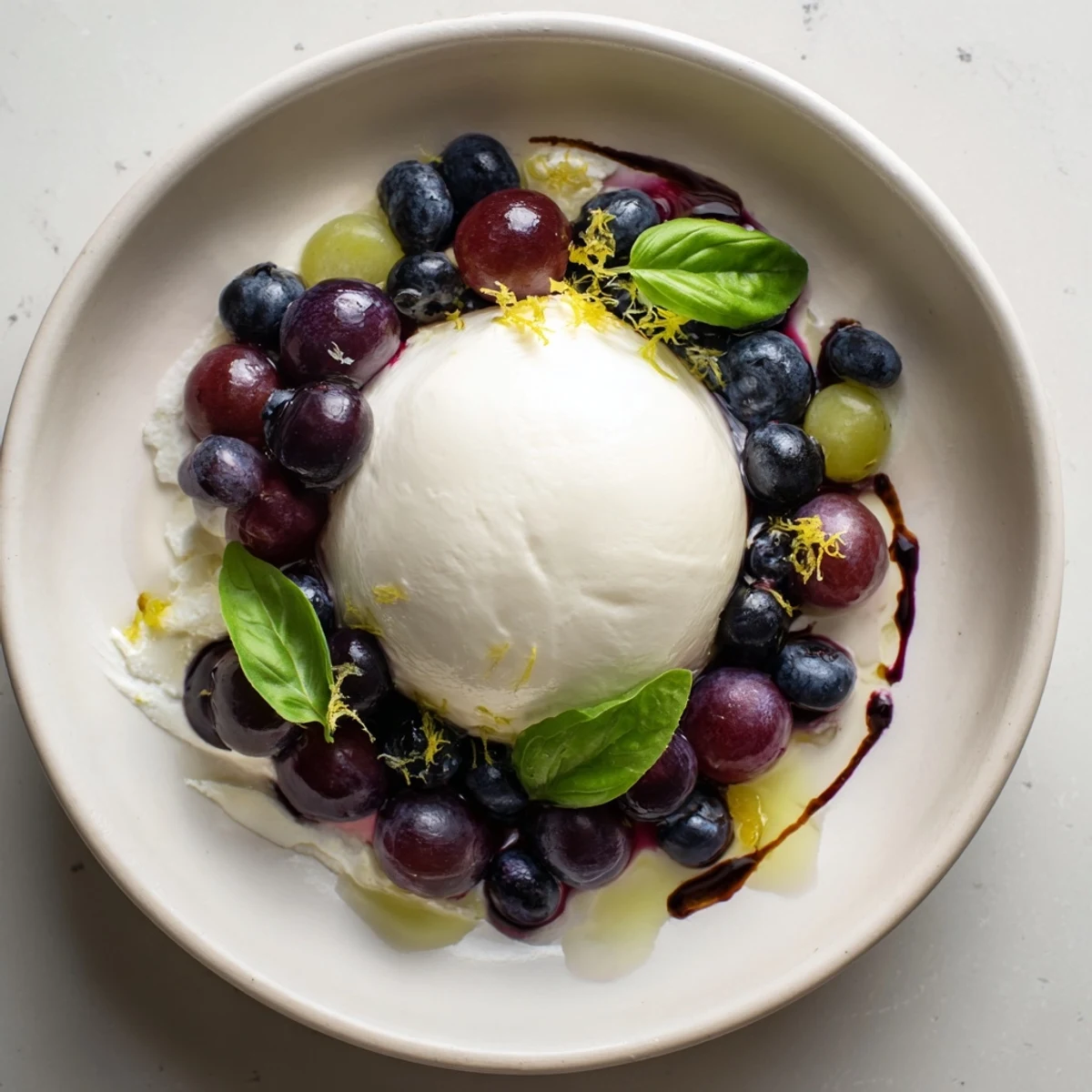 Imagine the colorful Moonlit Lagoon salad: flavorful berries, cheese, and basil, perfect as an appetizer.