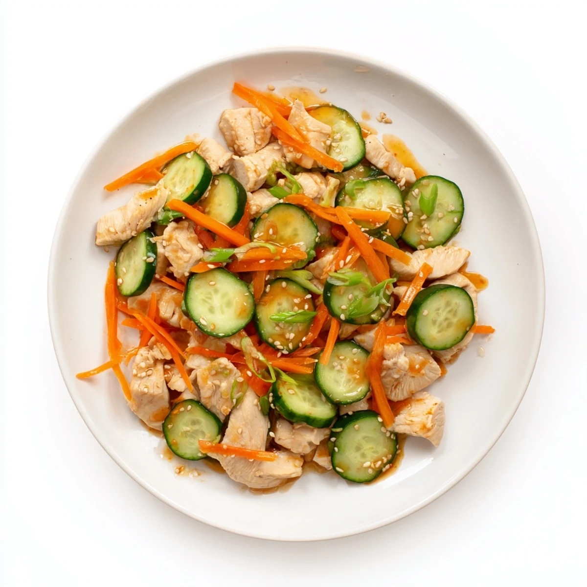 This deli container shaker chicken salad showcases tender chicken and crisp veggies in a soy-sesame dressing.