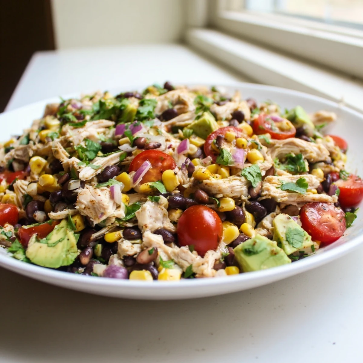 Enjoy a refreshing scoop of this vibrant Dense Southwestern Bean Salad, ideal as a light lunch.