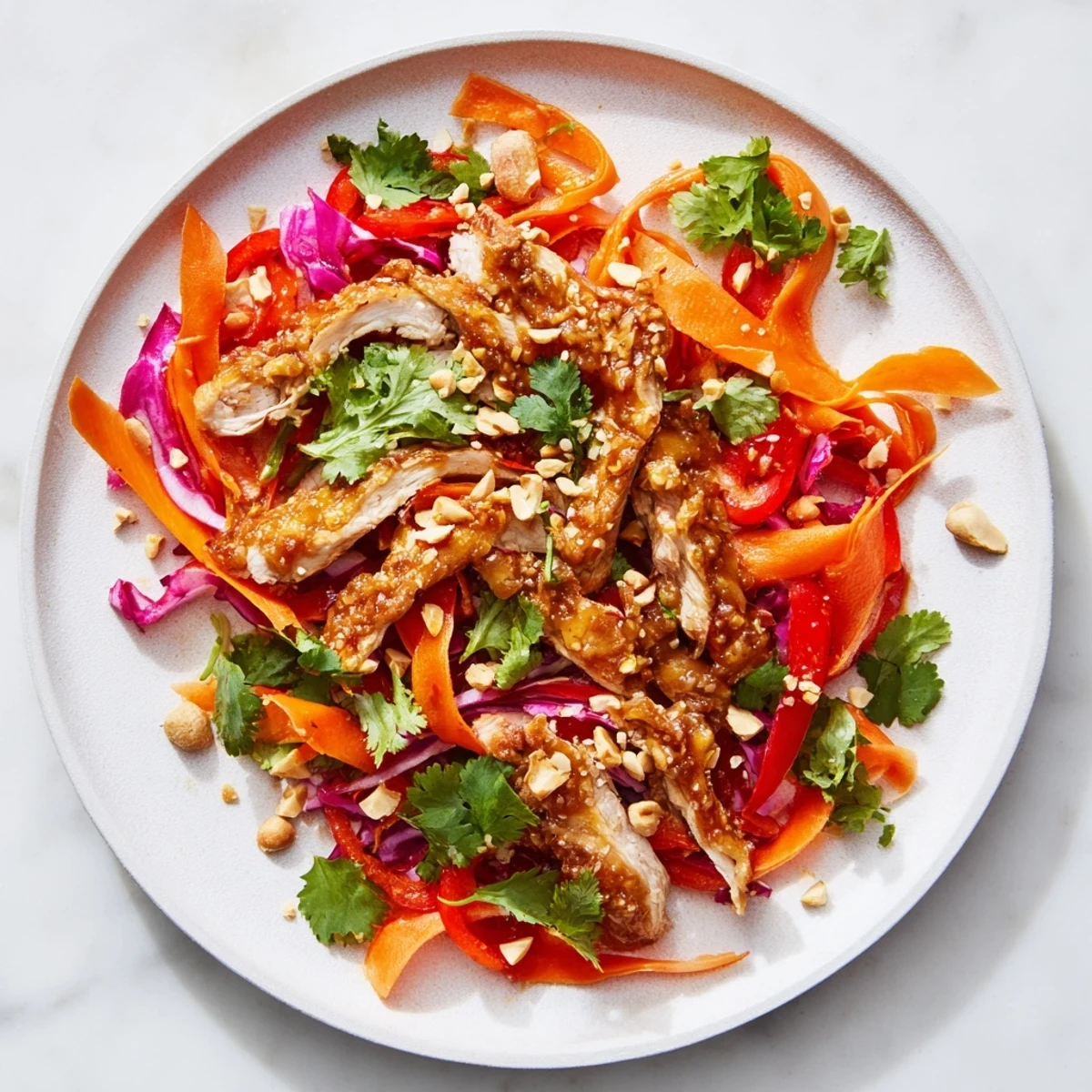 Tender chicken and carrot ribbons mingle in this fresh, flavorful Carrot Ribbon and Chicken Slaw.