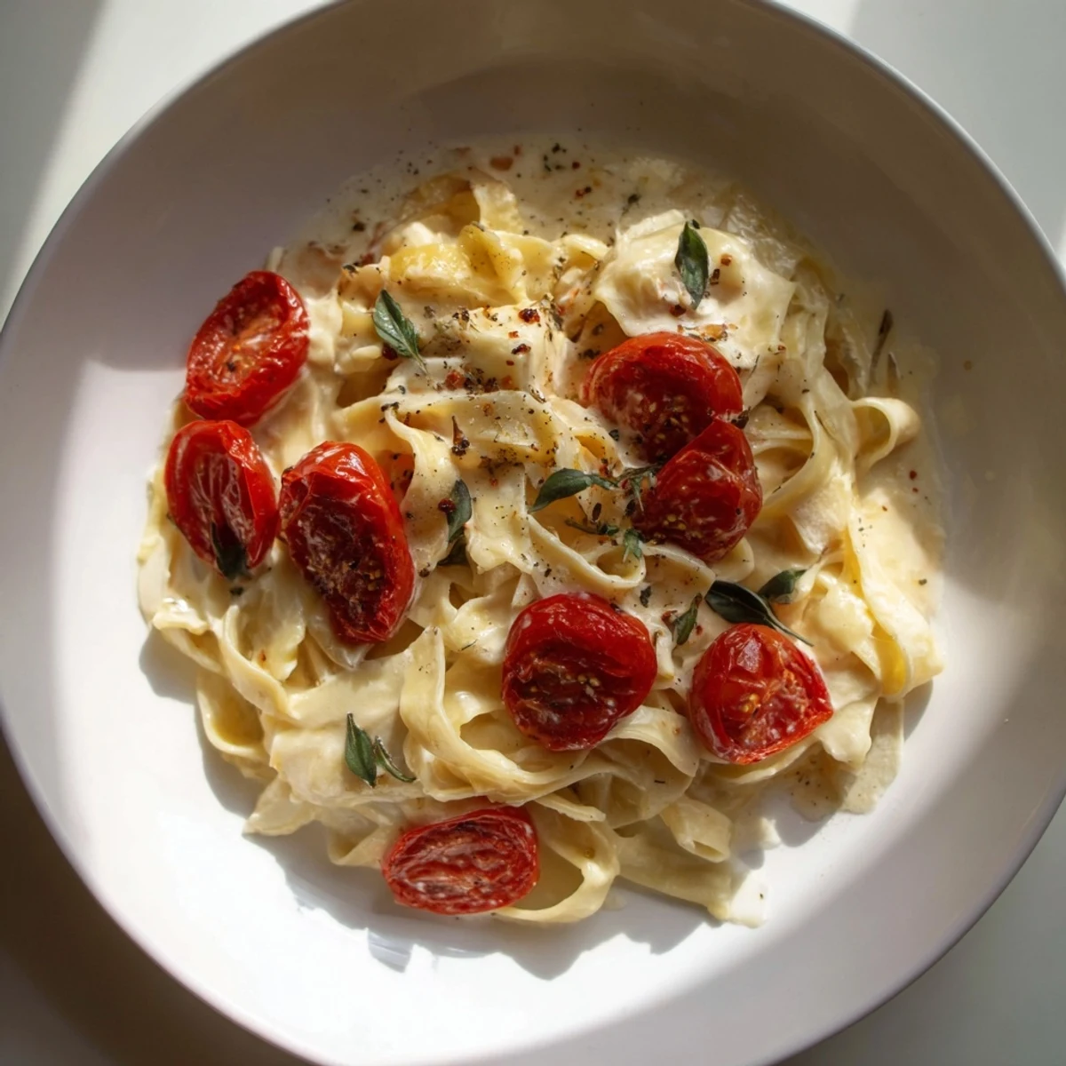 Creamy, bubbling Baked Brie Pasta Sauce embracing al dente fettuccine, ready to serve and enjoy.