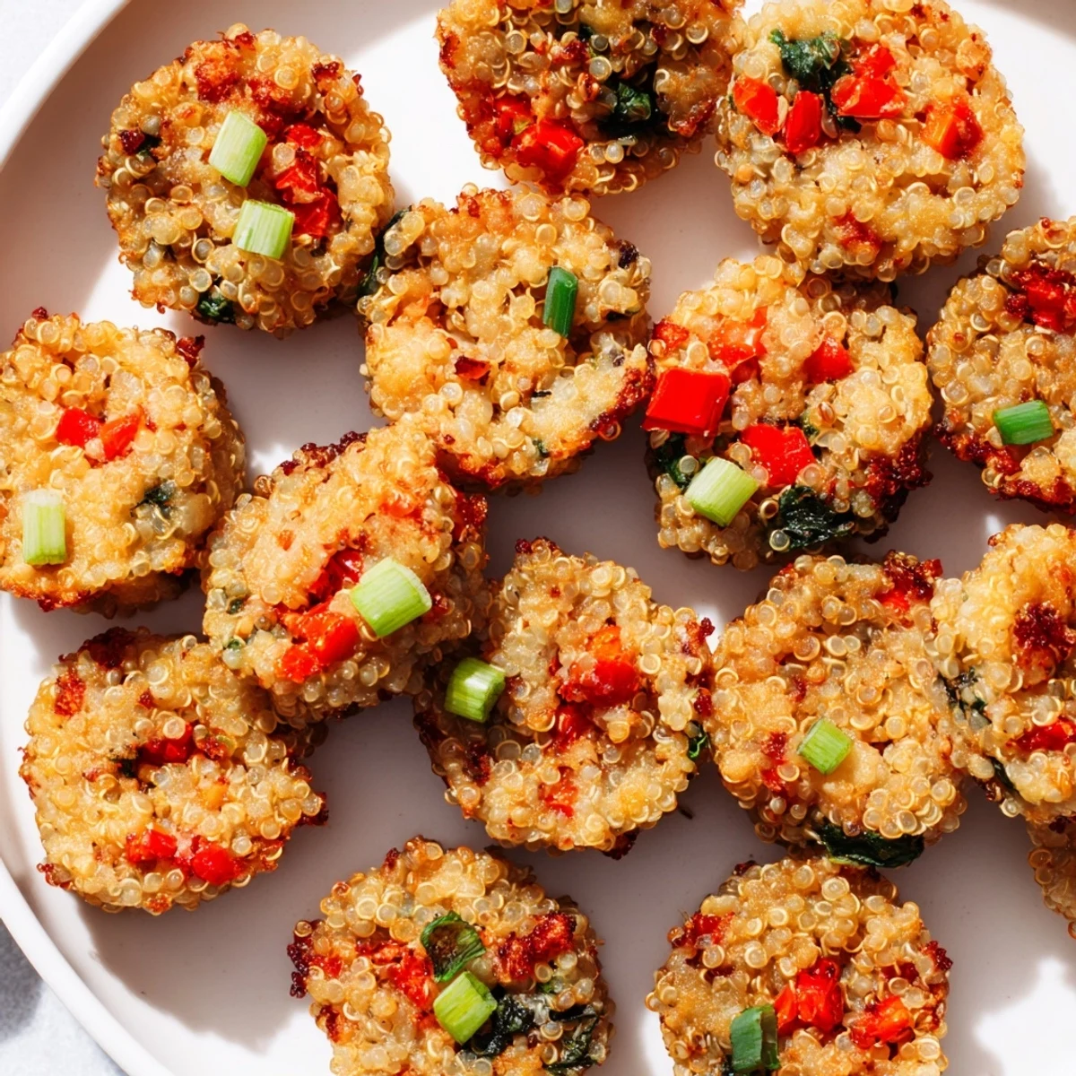 Golden-brown Baked Cheddar Quinoa Bites: a savory and cheesy snack ready to enjoy.