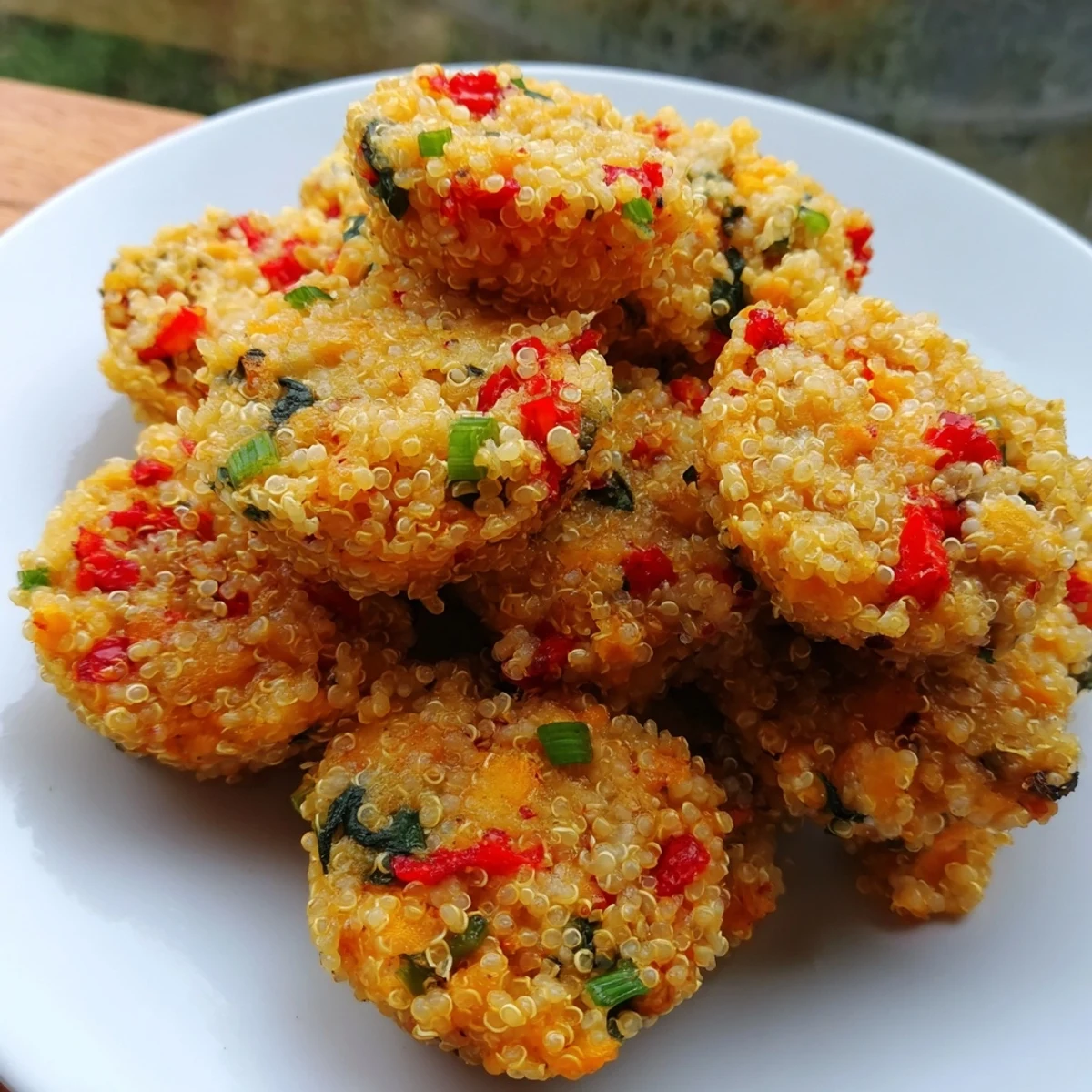 Wholesome Baked Cheddar Quinoa Bites filled with vibrant veggies and melted cheddar cheese.
