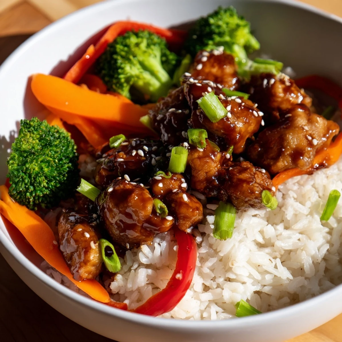 A delicious close-up of teriyaki chicken rice shows a balanced, weeknight meal, ready to eat.