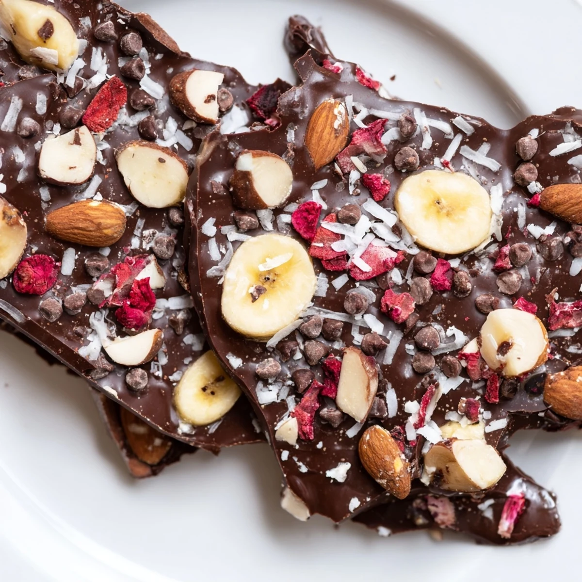 Frozen Chocolate Banana Bark with vibrant toppings, a delicious dessert ready to enjoy.