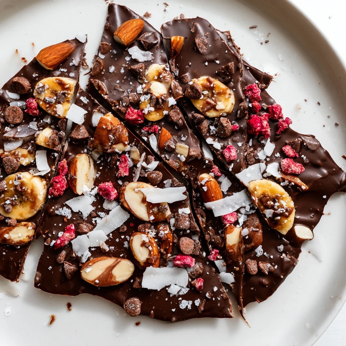 Easily made Chocolate Banana Bark, a refreshing frozen treat perfect for sharing, from the freezer.