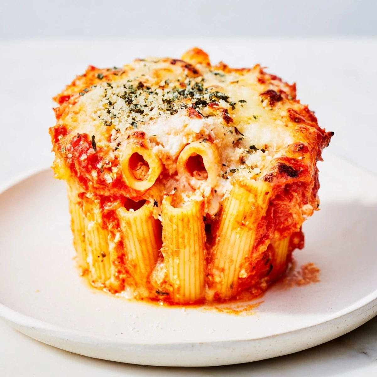 Golden, cheesy Baked Ziti Cups fresh from the oven, ready to satisfy any Italian food craving.