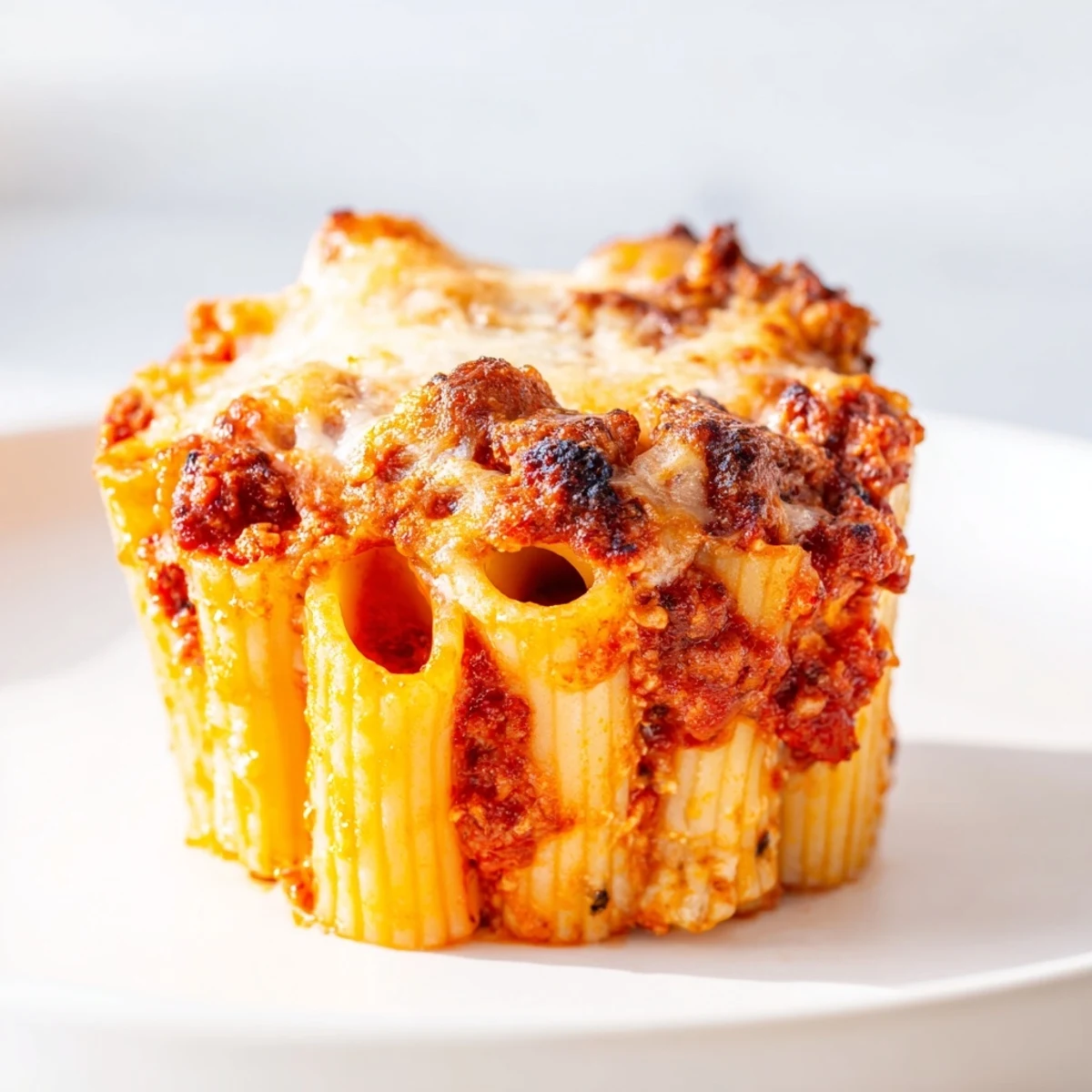 Warm, creamy interior of Baked Ziti Cups, with melted mozzarella and rich tomato sauce beautifully visible.