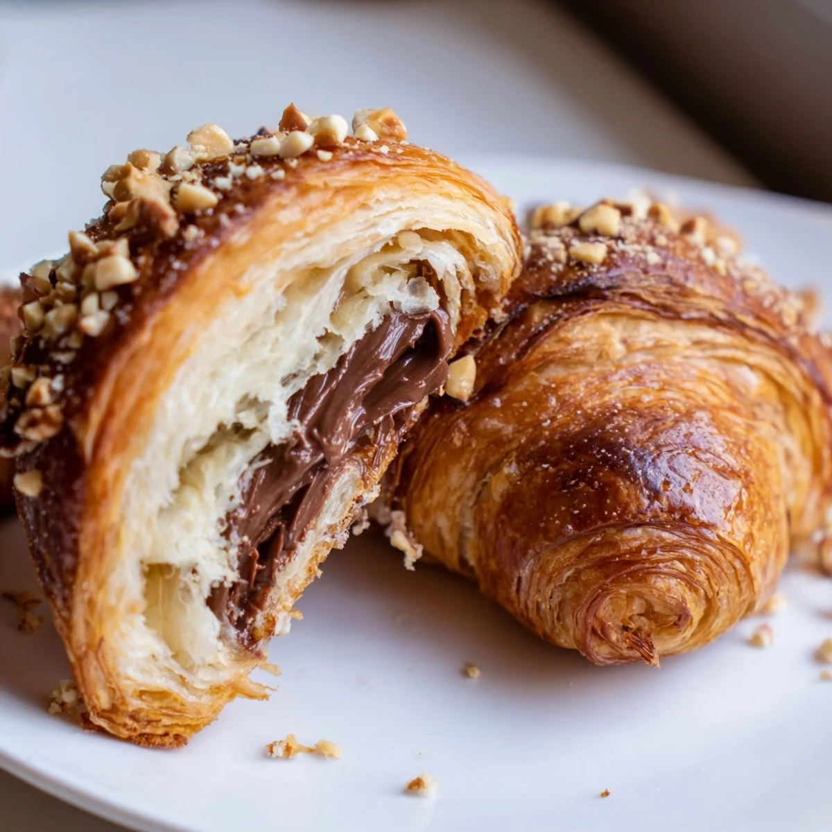 Golden-brown 3-Ingredient Nutella Croissants, air-fried to a delightful crisp with gooey, melted Nutella.