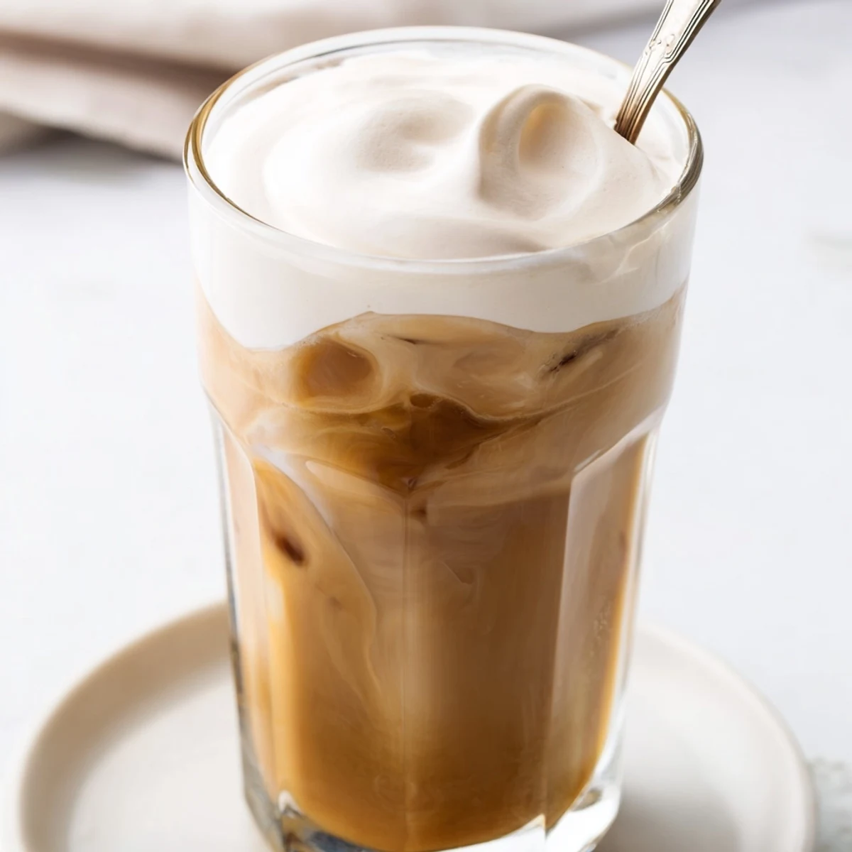 A close-up of creamy, homemade Starbucks Cold Foam, boasting a smooth, thick consistency ready to enjoy.