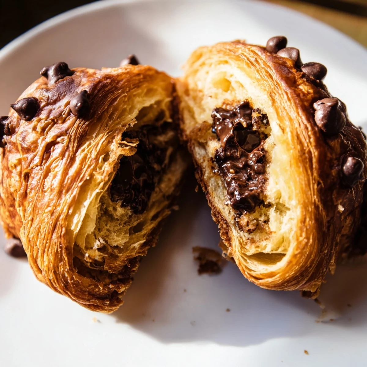 Enjoy a decadent close-up of buttery, chocolate chip-filled crookies cooling on a tray.