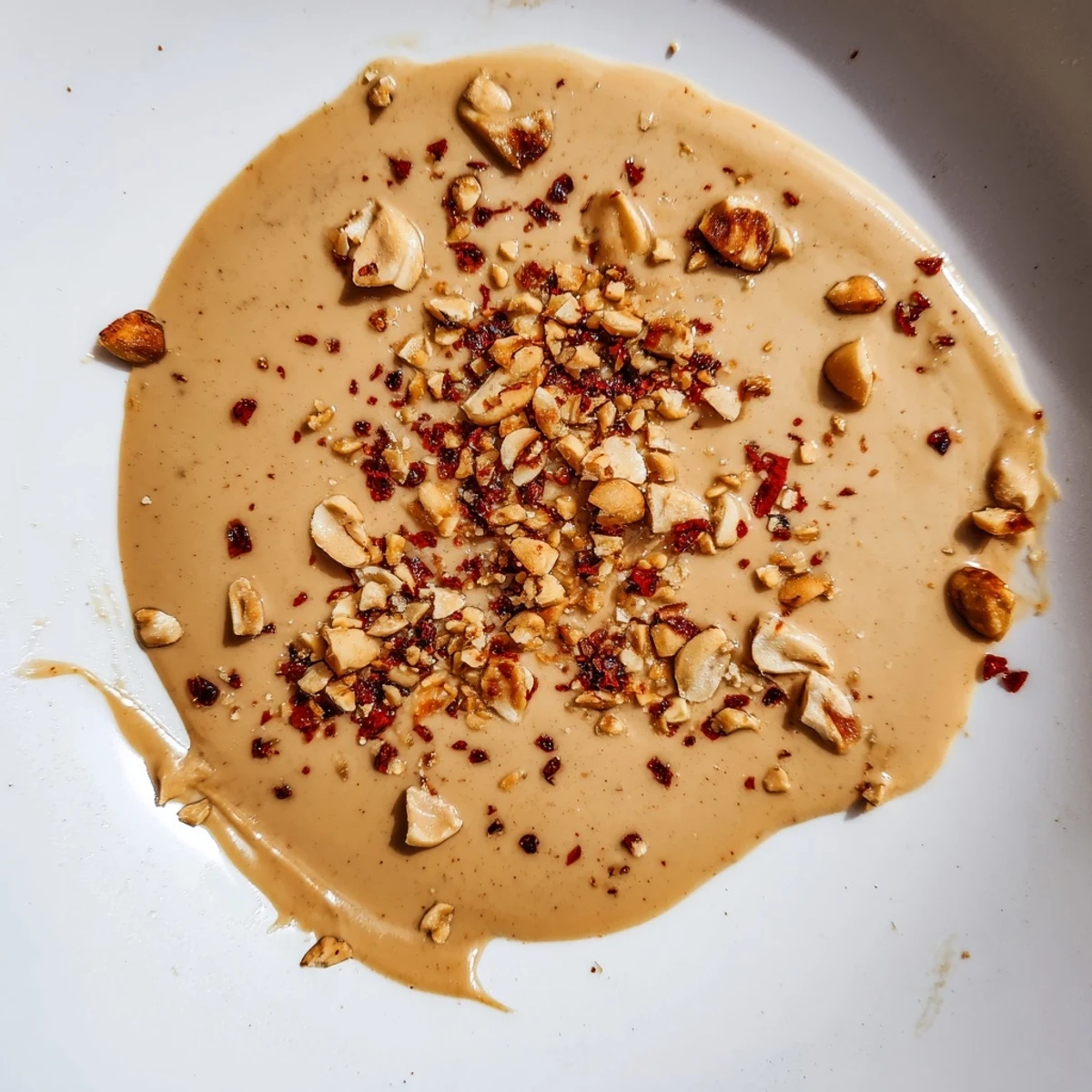 Vibrant, creamy Indonesian satay sauce, ready to drizzle over tender grilled chicken, and aromatic.