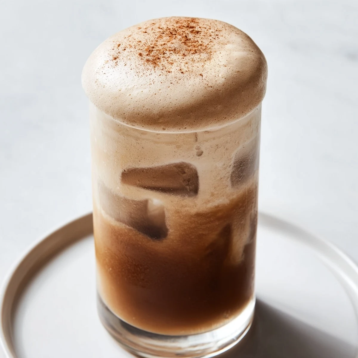 Homemade Iced Chai Tea with Cold Foam, perfect for a refreshing afternoon beverage.
