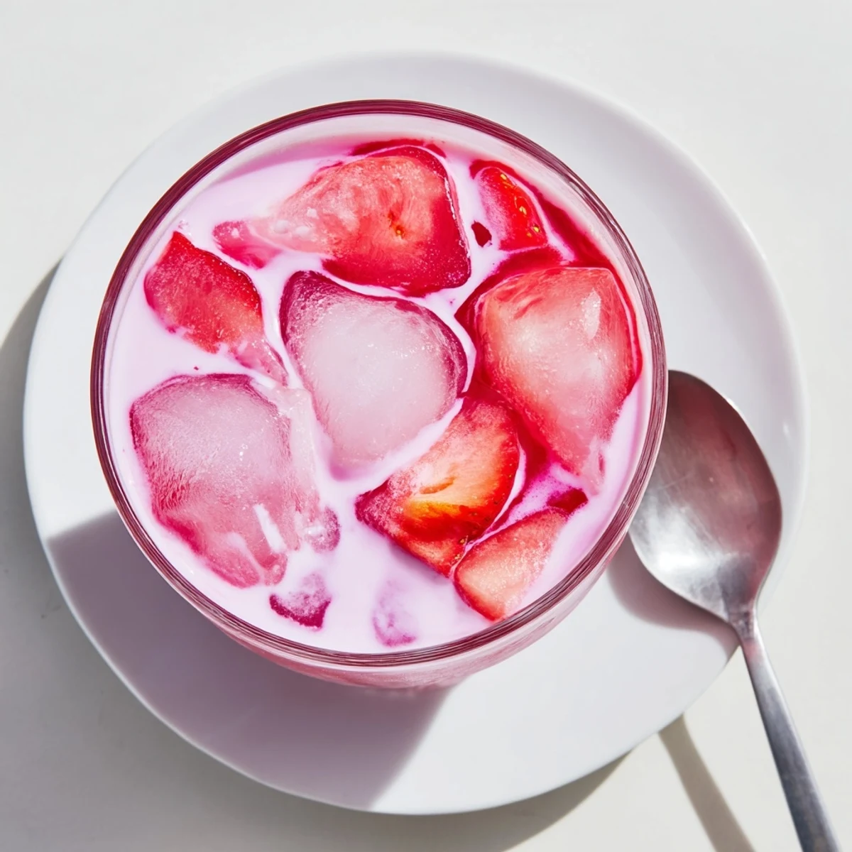 The Refresher Copycat Pink Drink showcases a vibrant pink hue from strawberry syrup blended with creamy coconut milk.  