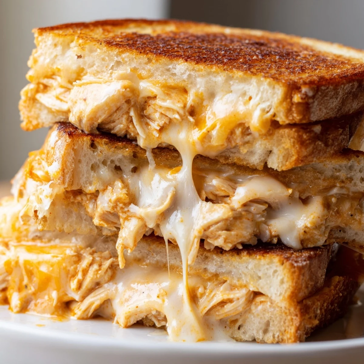 Melted sharp cheddar and spicy buffalo chicken tucked inside buttery sourdough for this Buffalo Chicken Ranch Grilled Cheese.  