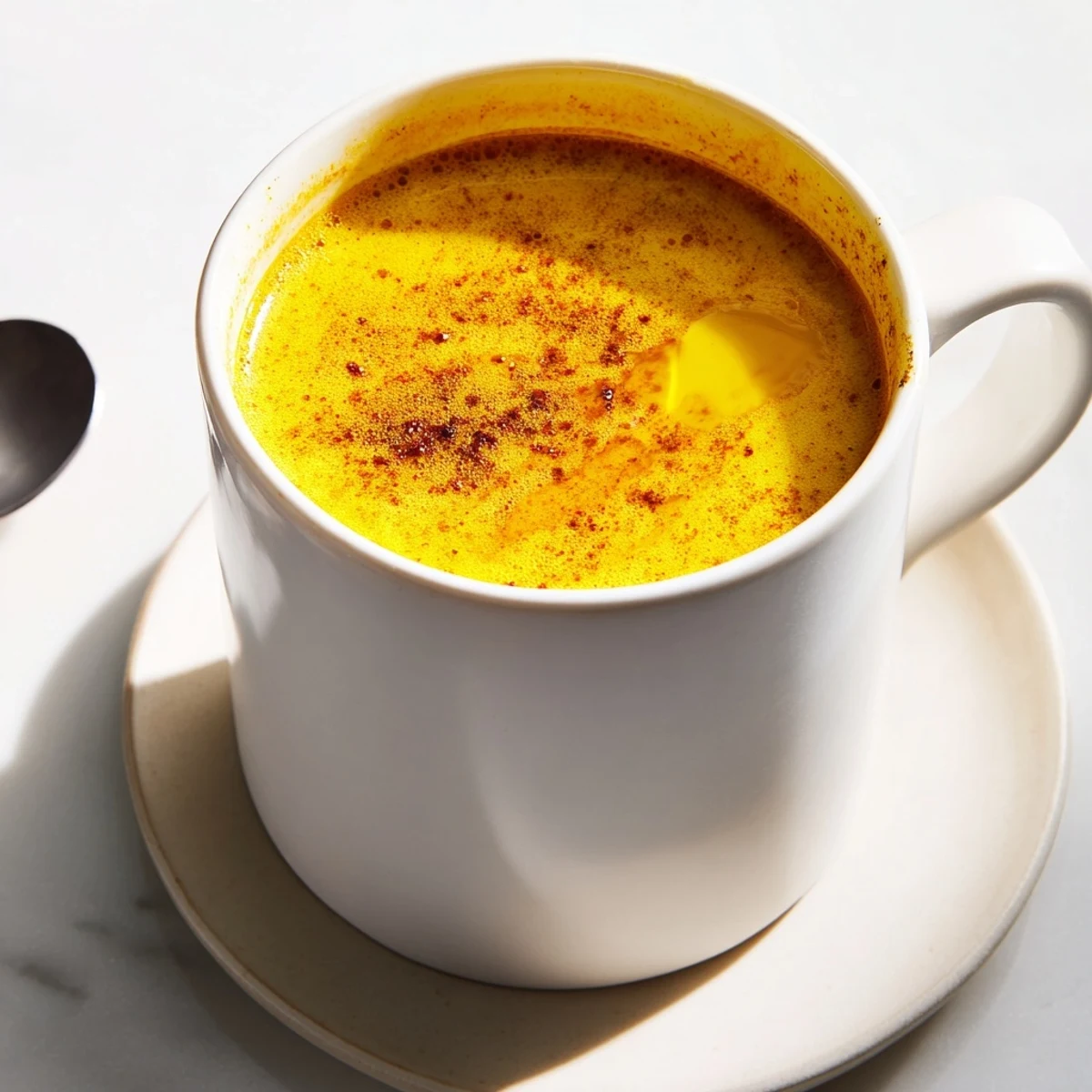 Serving turmeric and ginger golden milk in a cozy mug, paired with oat cookies on a rustic wooden table.