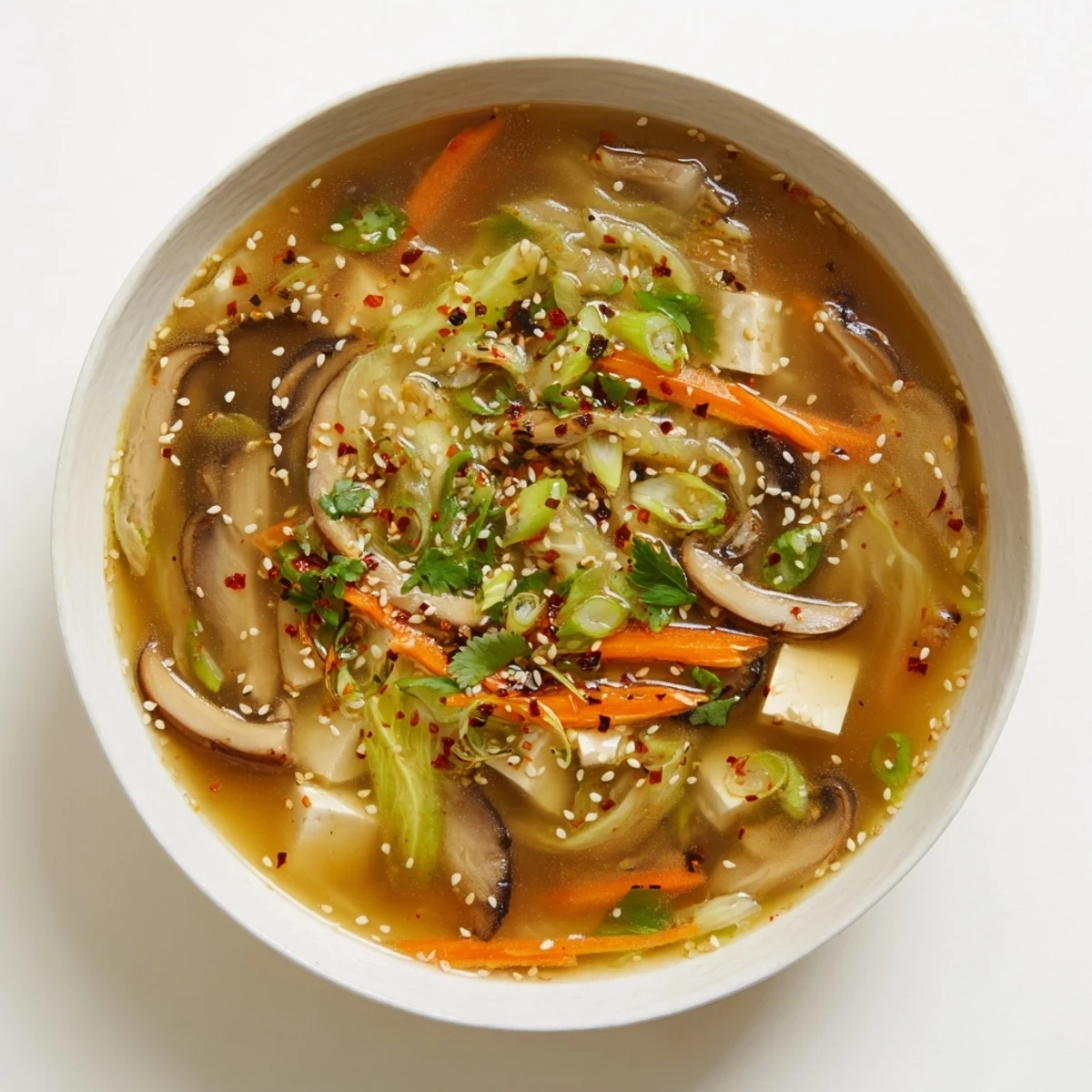 Vibrant orange carrots and fresh ginger slices make this warming Ginger-Miso Winter Soup look nourishing and inviting.