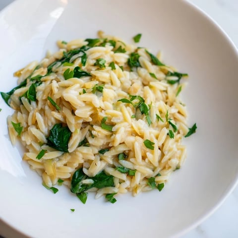 Steaming One-Pot Creamy Orzo, a comforting, cheesy bowl with garlic and spinach.