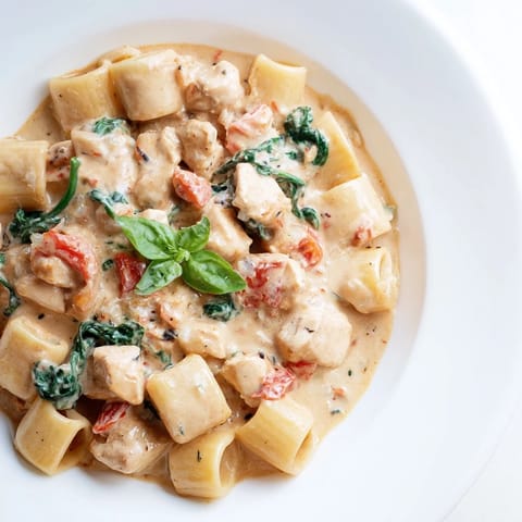 Savory Budget-Friendly Marry Me Chicken Pasta, garnished with fresh basil, ready for a comforting meal.