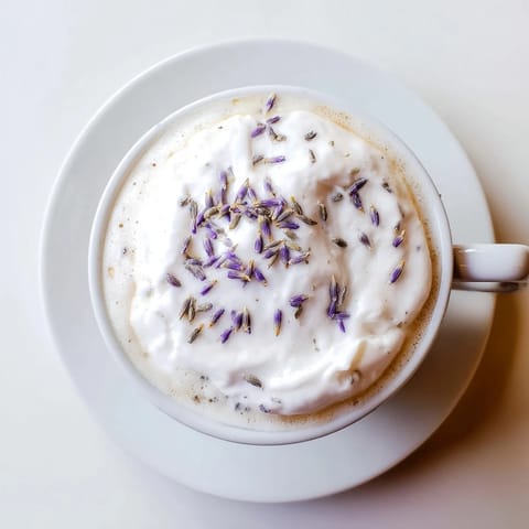 Whisked lavender syrup blends into steamed milk for this fragrant Whipped Lavender Latte.  