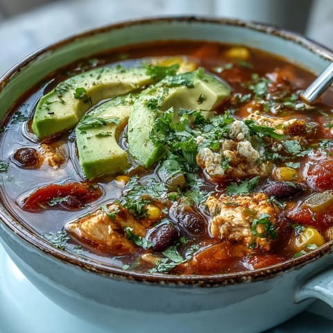 Steaming Southwestern Turkey Soup in a rustic pot, featuring tender turkey, black beans, and corn.