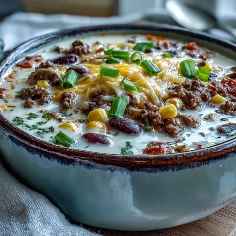 Two bowls of Creamy Taco Soup topped with green onions and extra cheddar, a cozy Tex-Mex meal for chilly evenings.