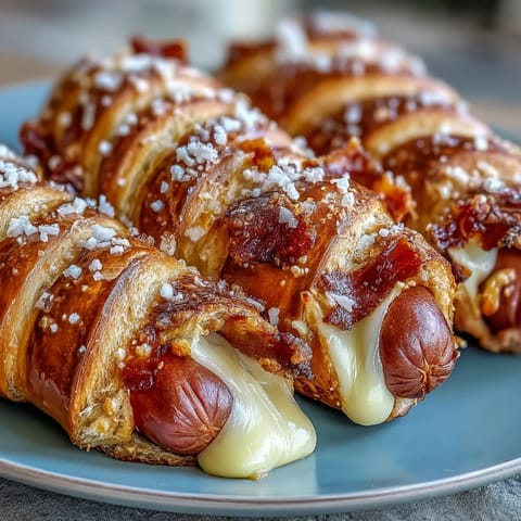Homemade Soft Baked Cheesy Pretzel Dogs served warm with a side of spicy mustard for dipping during game day.