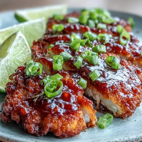 Sticky, tangy Thai Sweet Chili Chicken sliced and drizzled with extra sauce for a vibrant dinner plate.