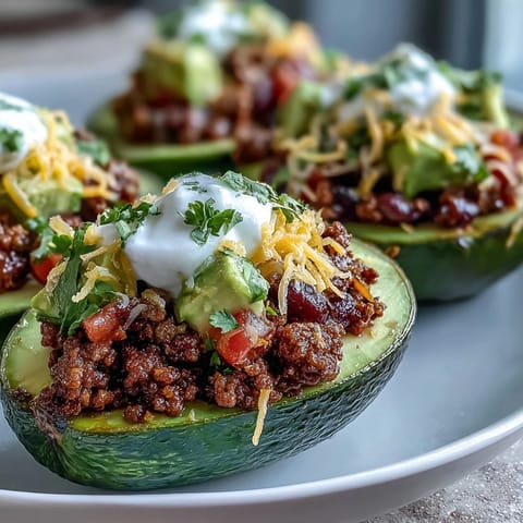 Keto Taco Stuffed Avocados garnished with cilantro and lime wedges, served on a rustic wooden board for a vibrant Mexican-inspired meal.