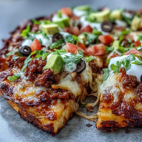 Keto Taco Pizza on Crispy Cheese Crust with seasoned ground beef, fresh veggies, and creamy avocado slices.