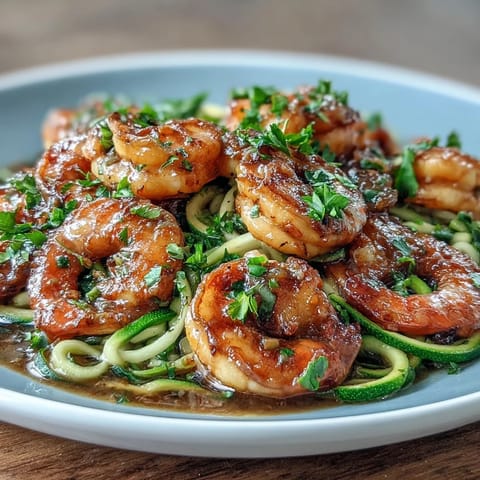 Vibrant dish of garlic butter shrimp paired with fresh zucchini noodles, perfect for a quick, keto-friendly dinner with bold flavors and minimal carbs.