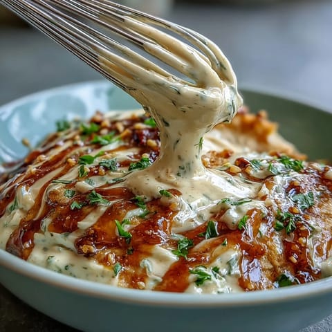 Zesty lemon and garlic tahini sauce served in a small bowl, perfect for drizzling over grain bowls or falafel.  