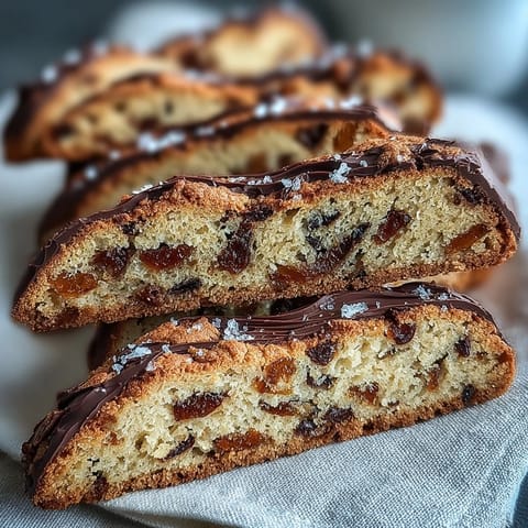 Golden biscotti studded with candied orange peel and dark chocolate chunks, baked until crisp and perfect for coffee dipping.  