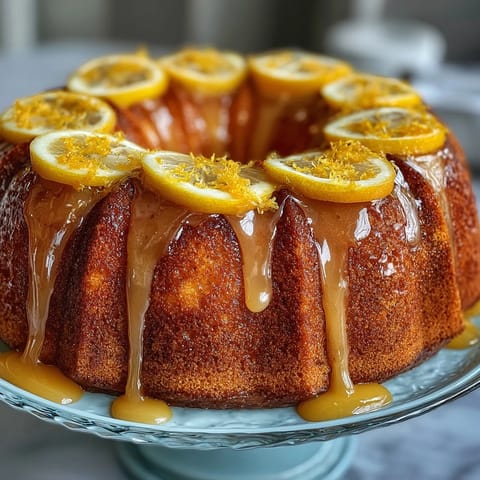 A golden Limoncello pound cake with a tangy lemon glaze, perfect for spring celebrations or afternoon tea.  