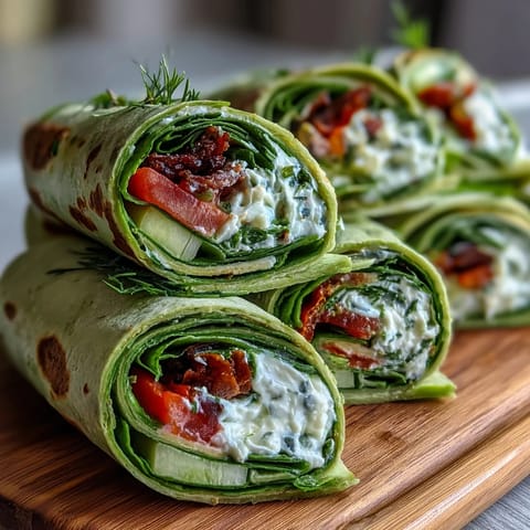 Fresh spinach pinwheel wraps with herb cream cheese, crisp vegetables, and vibrant colors—perfect for easy party appetizers or healthy snacks.