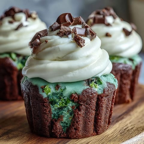 St. Patricks Day green velvet cupcakes with cream cheese frosting, swirled with festive green frosting and sprinkles.