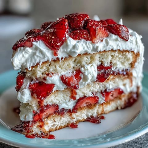 Naked spring cake with fresh strawberries and vanilla whipped cream on top, perfect for a light dessert.