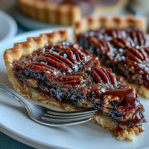 Decadent Kentucky Derby Chocolate Bourbon Pecan Tart with rich chocolate, crunchy pecans, and a flaky golden crust, perfect for dessert lovers.