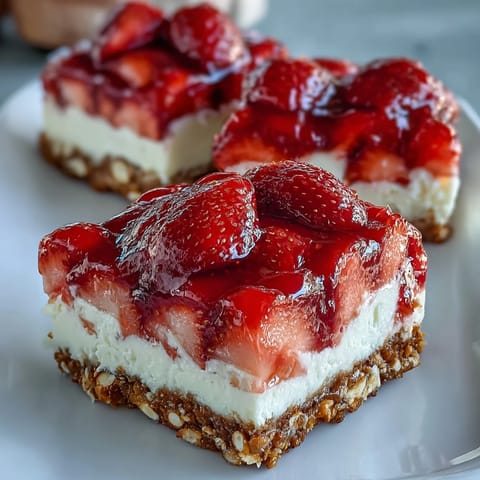 Sweet and salty Strawberry Pretzel Salad bars, a perfect picnic dessert.